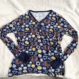 Little Sleepies Hannukkah Viscose Bamboo Womens Medium Pajama Top Pjs Blue